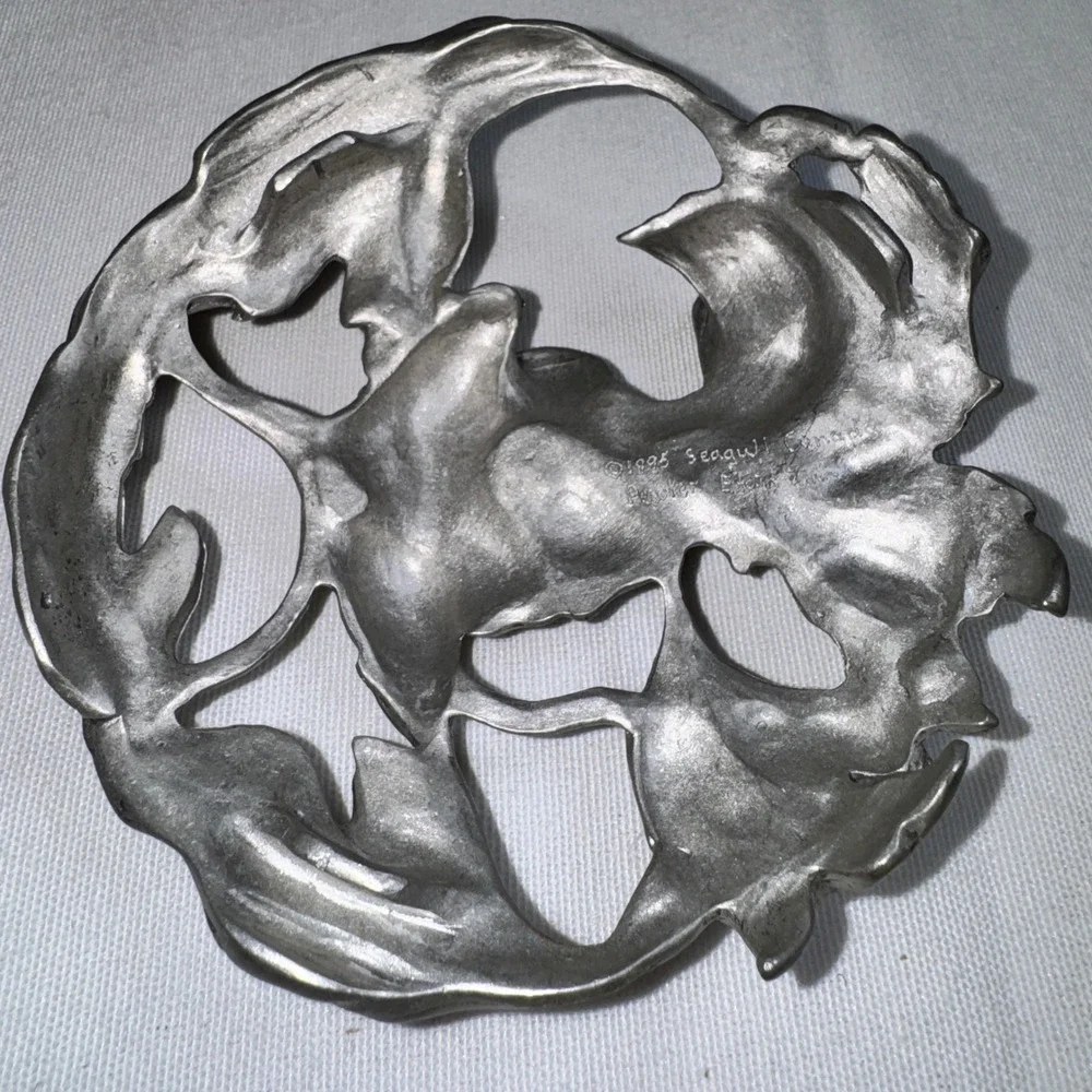 Seagull Canada Pewter Hummingbird Flower Pot Lid Topper Vintage 1995 Silver Tone